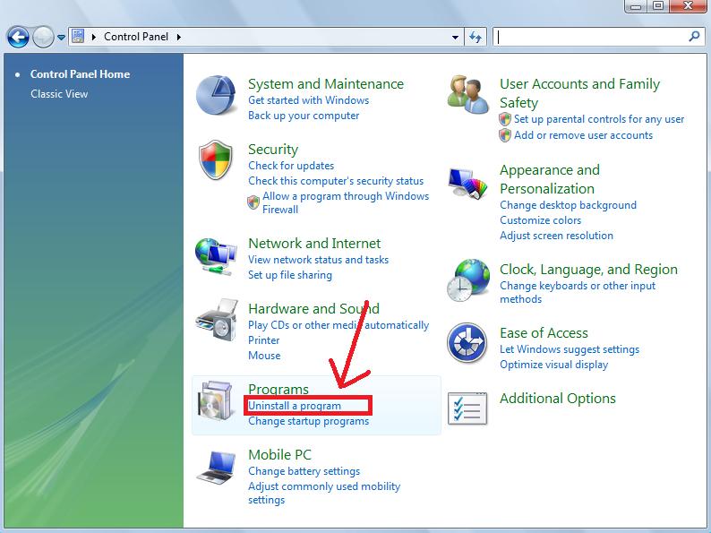 Windows 7 And Vista - Uninstall Programs